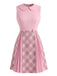 [Prévente] Mini Robe Rose à Carreaux Panneaux Col Claudine Années 1960