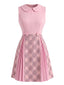 [Prévente] Mini-robe rose carreaux col Claudine et empiècements années 60