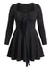 [Grande Taille] Robe évasée noire à décolleté cœur, nœud et manches longues années 1950