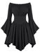 Robe Smockée à Épaules Dénudées et Manches Chauve-Souris Années 1940