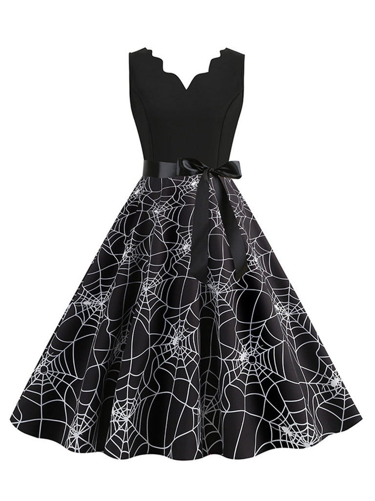 Robe évasée Halloween sans manches à col pétale Années 1950