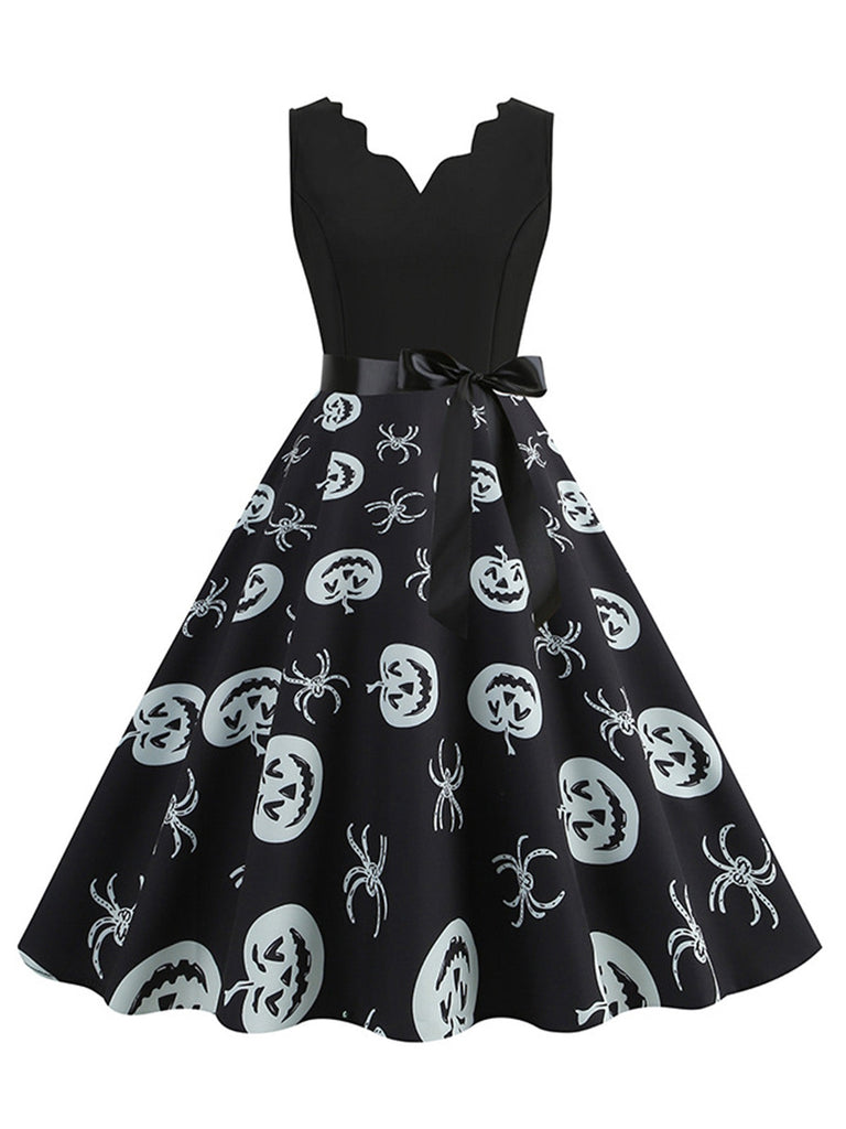 Robe évasée Halloween sans manches à col pétale Années 1950