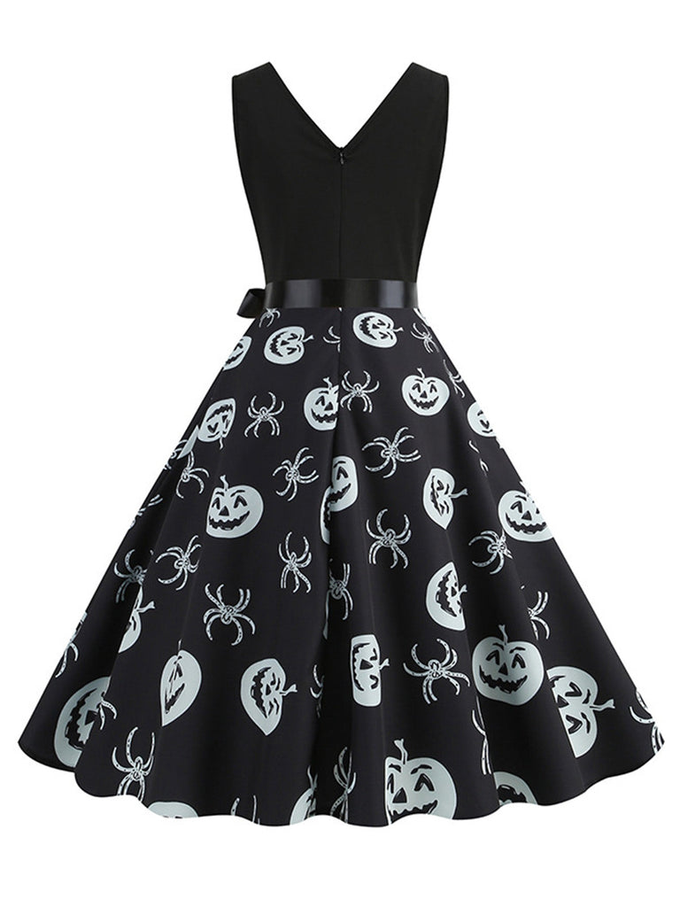 Robe évasée Halloween sans manches à col pétale Années 1950
