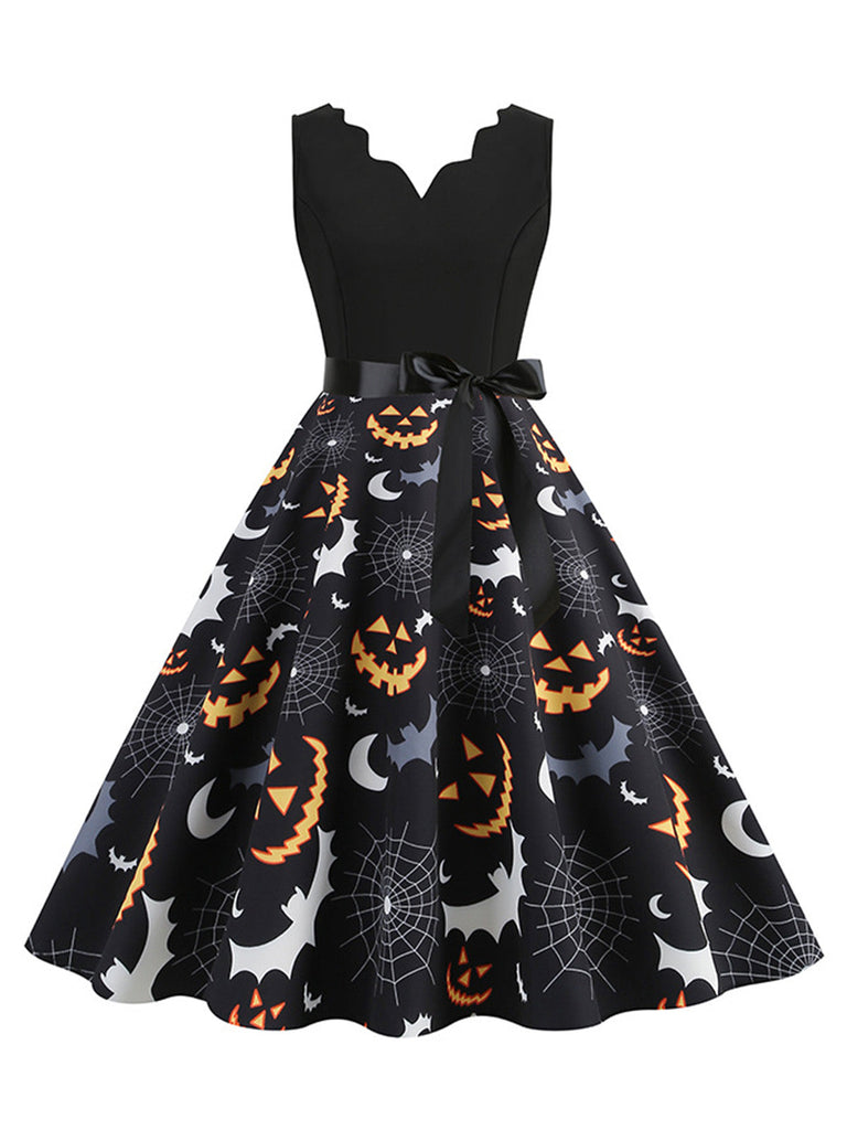 Robe évasée Halloween sans manches à col pétale Années 1950