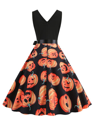 Robe évasée Halloween sans manches à col pétale Années 1950