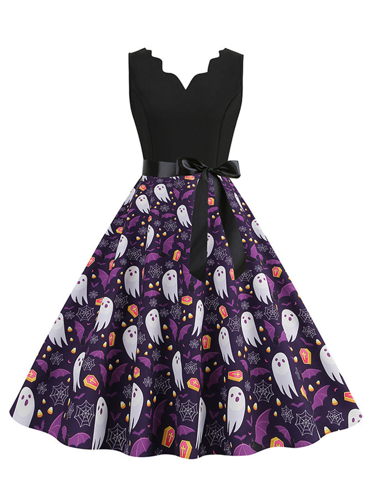 Robe évasée Halloween sans manches à col pétale Années 1950
