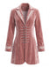 Veste longue rose en velours à revers et broderies florales années 1950
