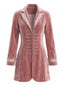 Longue veste velours rose revers et fleurs brodées années 1950