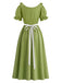 Robe maxi victorienne verte à volants, col carré et style Régence Années 1970
