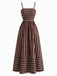Robe Maxi à Bretelles Spaghetti Rayée avec Découpe Marron Années 1930