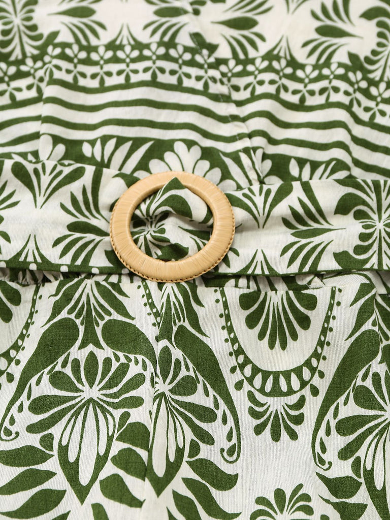 Combinaison verte dos nu à motif végétal Années 1940