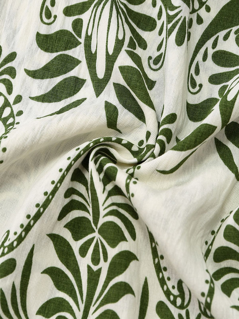 Combinaison verte dos nu à motif végétal Années 1940
