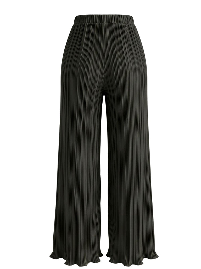 Pantalon Plissé à Taille Haute et Jambes Larges Années 1940