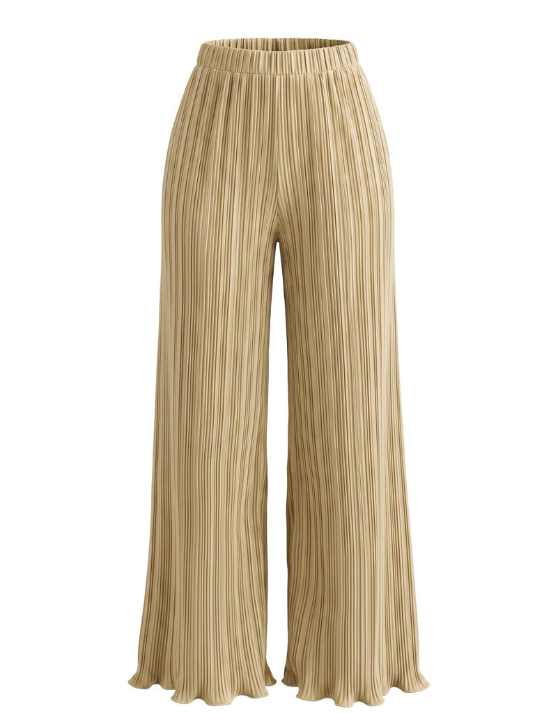 Pantalon Plissé à Taille Haute et Jambes Larges Années 1940