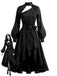 [Prévente] Ensemble 2PCS robe gothique noire asymétrique à nœud avec superposition amovible années 1940
