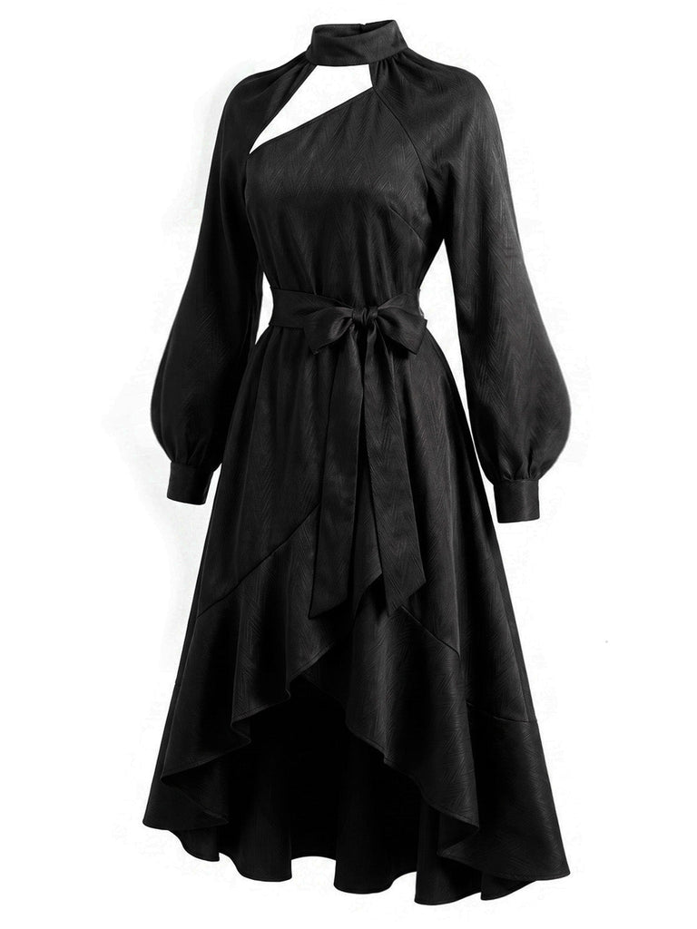 [Prévente] Ensemble 2PCS robe gothique noire asymétrique à nœud avec superposition amovible années 1940