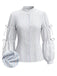 [Prévente] Blouse bleu clair rayée à nœud et manches lanternes années 1940