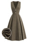 [Prévente] Robe marron sans manches col V et boutonnée années 40