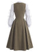 [Prévente] Ensemble 2PCS blouse rayée nouée à manches lanternes et robe unie années 1940
