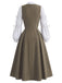 [Prévente] 2PCS Ensemble blouse rayée manches lanterne nouées et robe unie années 1940