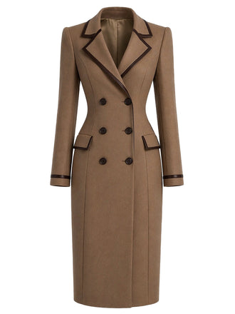 [Prévente] Manteau marron à double boutonnage et bordures en cuir Années 1950 - 2