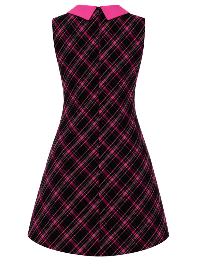 [Prévente] Robe noire et rose à carreaux avec poches et col Claudine années 1960