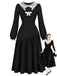 [Prévente] Robe noire à encolure en tulle transparent, fronces et nœud années 1950