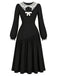 [Prévente] Robe noire à encolure en tulle transparent, fronces et nœud années 1950