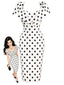 [Prévente] Robe blanche à pois col rabattu et coupe crayon années 1960