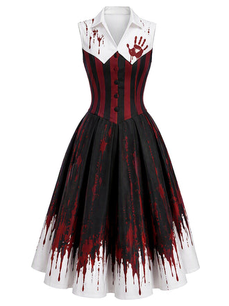 [Prévente] Robe évasée noire et rouge à empreintes de mains sanglantes années 1960