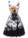 [Prévente] Robe noire et blanche d’Halloween à imprimé et col carré années 1950