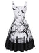 [Prévente] Robe noire et blanche d’Halloween à imprimé et col carré années 1950