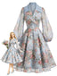 [Prévente] Robe bleue florale à revers contrasté Années 1950