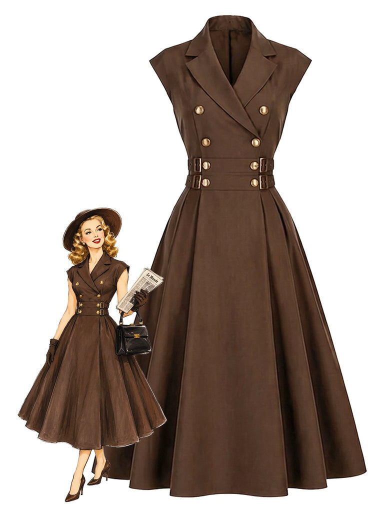 [Prévente] Robe croisée marron revers et ceinture années 40