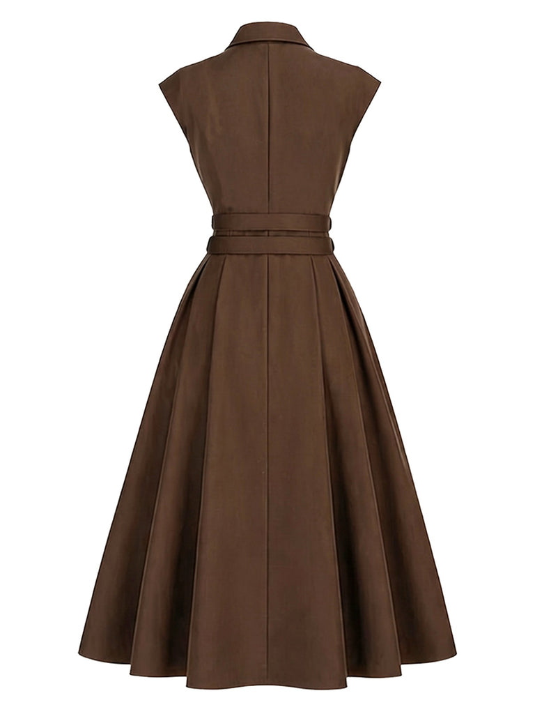 [Prévente] Robe croisée marron revers et ceinture années 40