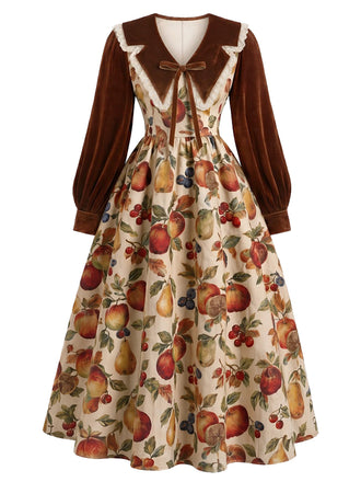 [Prévente] Robe évasée multicolore à imprimé fruits et col Chelsea années 1950 - 2