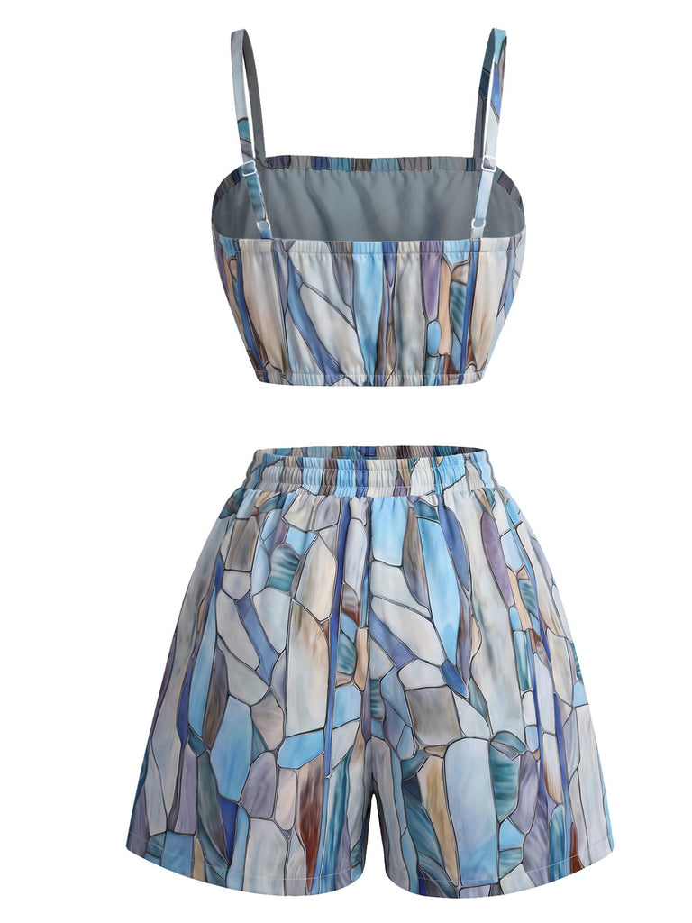 [Prévente] Ensemble 2 pièces multicolore à imprimé géométrique avec crop top et short années 1970