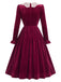 [Prévente] Robe midi lie-de-vin en velours à col en dentelle et poignets volantés années 1950