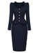 [Prévente] Robe crayon bleu foncé à col volanté et basque blazer années 1950