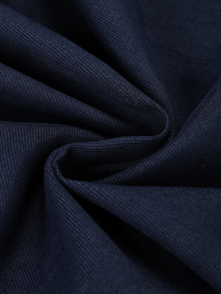 [Prévente] Robe crayon bleu foncé à col volanté et basque blazer années 1950