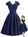 [Prévente] Robe bleue unie épaules dénudées avec empiècements en dentelle années 1950