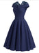 [Prévente] Robe bleue unie épaules dénudées avec empiècements en dentelle années 1950