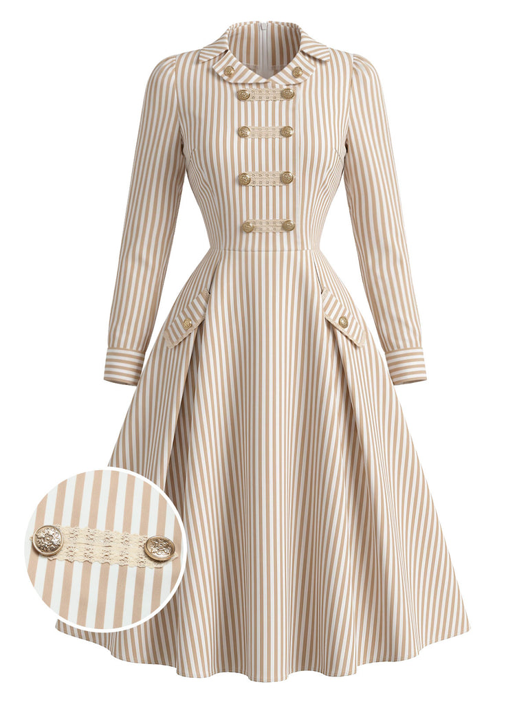 [Prévente] Robe rayée croisée à col V et manches longues années 1950