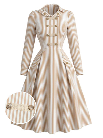 [Prévente] Robe rayée croisée à col V et manches longues années 1950