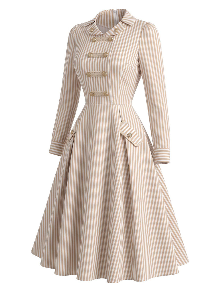 [Prévente] Robe rayée croisée à col V et manches longues années 1950