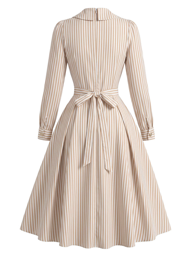 [Prévente] Robe rayée croisée à col V et manches longues années 1950