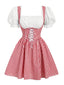 Robe carreaux vichy rouges et blancs manches bouffantes détails froncés et laçage années 50