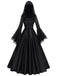 Robe longue noire médiévale à capuche pour cosplay de sorcière années 1970