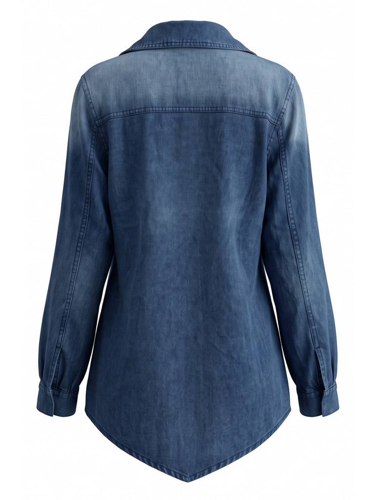 Veste jean bleue manches longues et revers années 1970