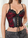 Top corset gothique à fleurs, dentelle et manches chauve-souris années 1970